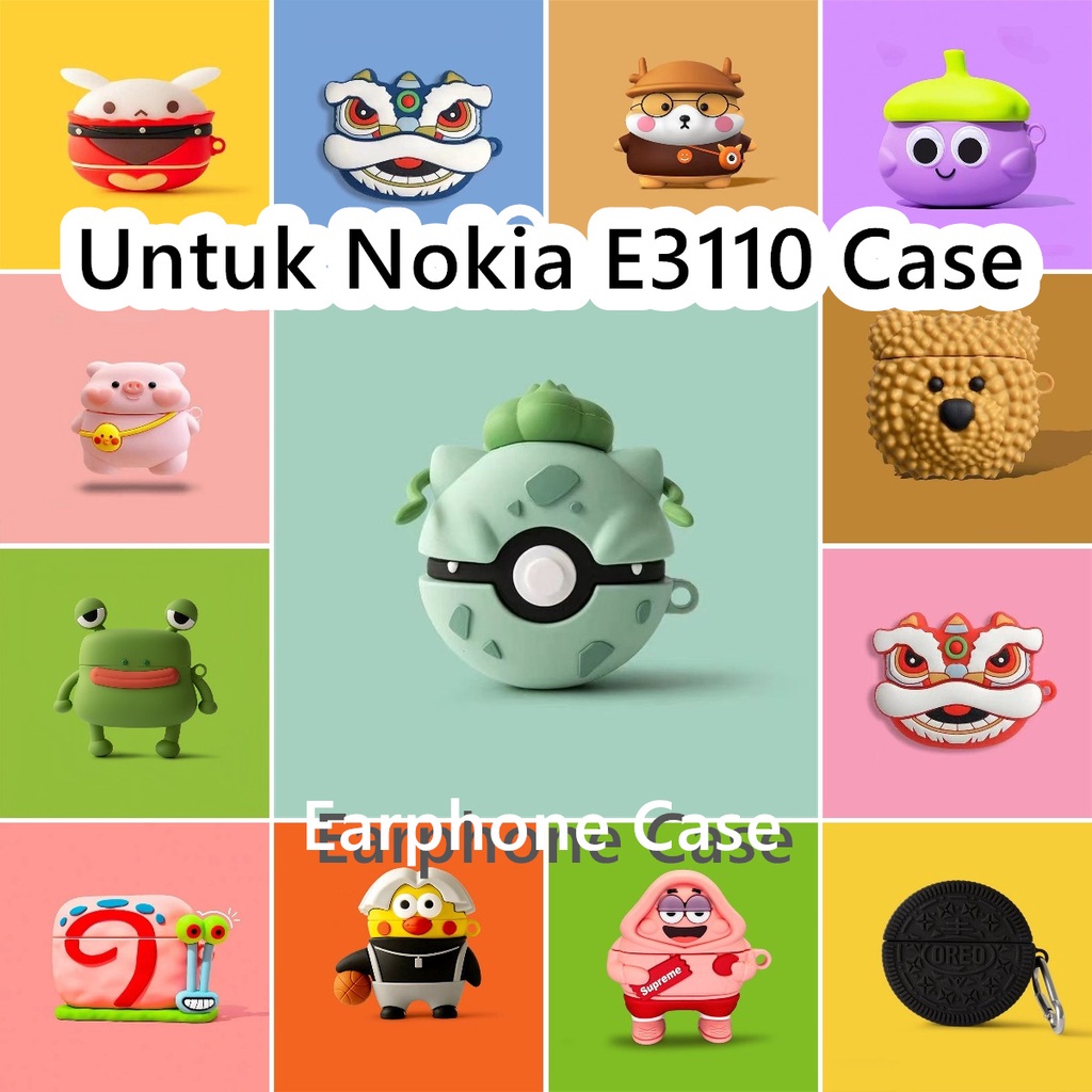 【distinctive】Untuk Nokia E3110 Case Lucu Kartun Kepala anjing hitam Soft Silicone Earphone Case Cove