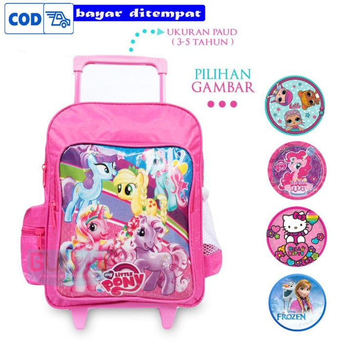 Tas Troli Anak Paud TK Karakter Frozen Hello Kitty LOL Tas Roda 12 inc - Hello Kitty