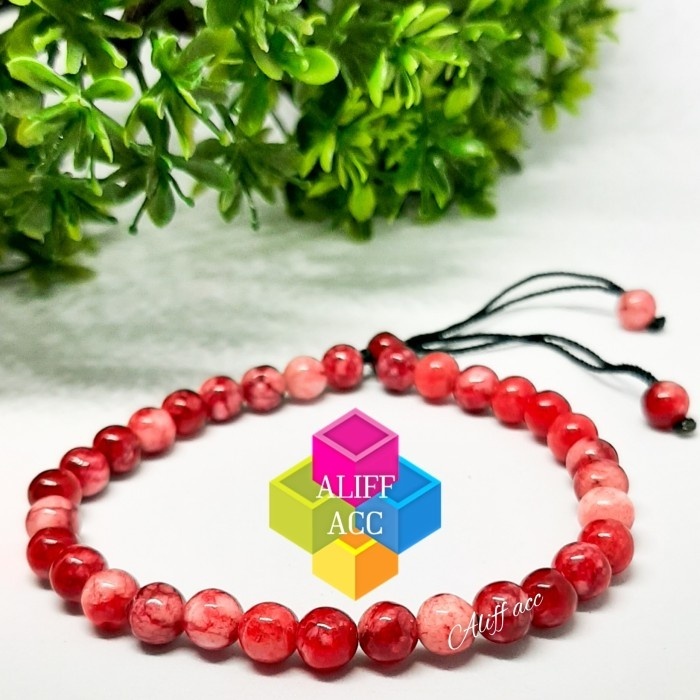 Gelang tasbih batu giok merah burma natural 33 butir 6 mm asli