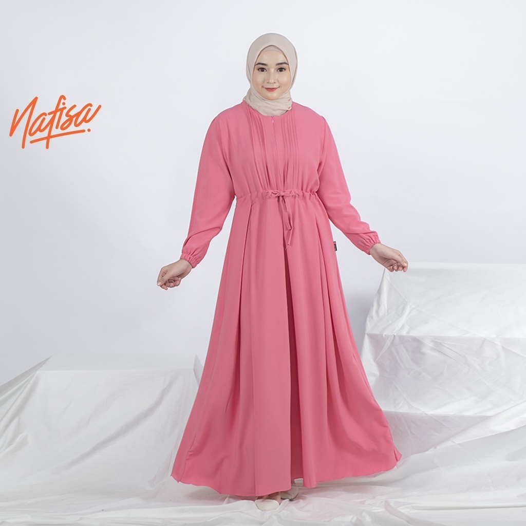 Nafisa Dress Youra - Baju Gamis Wanita Lengan Panjang Kekinian Dress Simple Elegan Busui Friendly - 