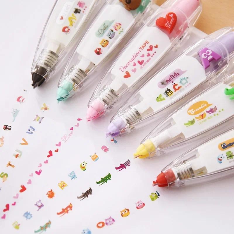 

Cartoon Floral Sticker Tape Pen Funny Kids Stationery Notebook Diary Decoration Tapes Label Sticker Paper Decor for Children Toy