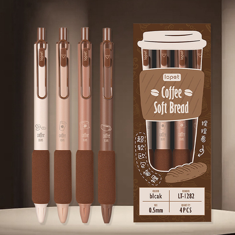 

4PCS/Pack Coffee Series 0.5mm Gel Pen Set Soft Touch Stationery Pen Black Refill Writing Pens For Student Office School Supplies