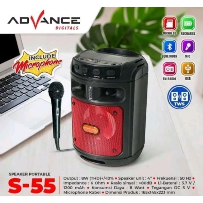 Speaker Advance Portable S-55 Bluetooth Free Mic S55