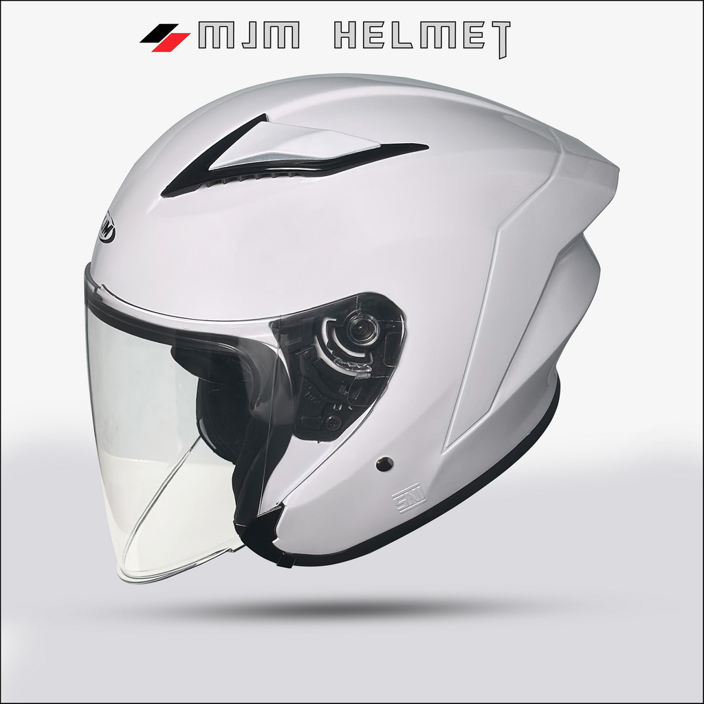 Helm Half Face MJM BATMAN Putih Glosy Kaca Bening SNI