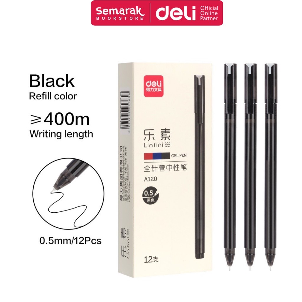 

Deli A120 Gel Pen Pulpen Jel 0.5 mm - Black [1 Pack / 12 Pcs]