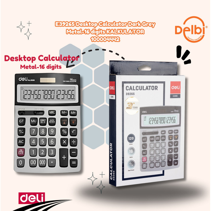 

Deli Kalkulator 120 Check 16 Digit Garansi 3 Tahun LCD besar dan kualitas tinggi E39265 E39265 Desktop Calculator Dark Grey Metal-16 digits KALKULATOR