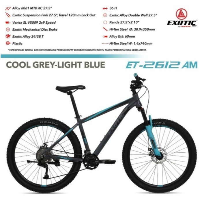 Mtb 27.5 Exotic 2612 Alloy Str Rem Oli Hidrolik 11 Speed - GREY LIGHT BLUE, REM CAKRAM TALI