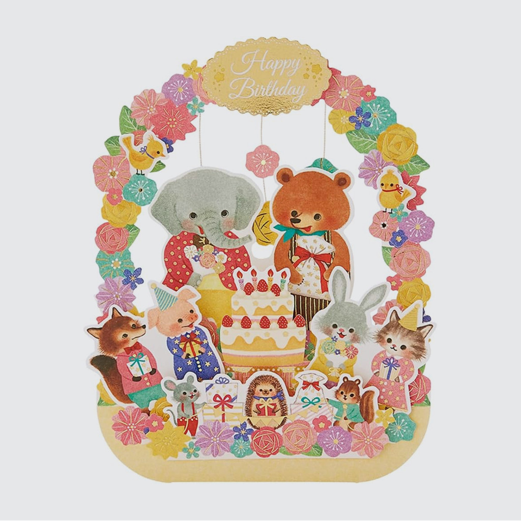 Fancy Birthday Card Sanrio - Pop Up Animal in Flower Arch