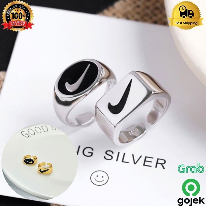 CINCIN PRIA WANITA TITANIUM LAPIS PERAK DESAIN NIKE PREMIUM C481 - NIKE OVAL, ADJUSTABLE