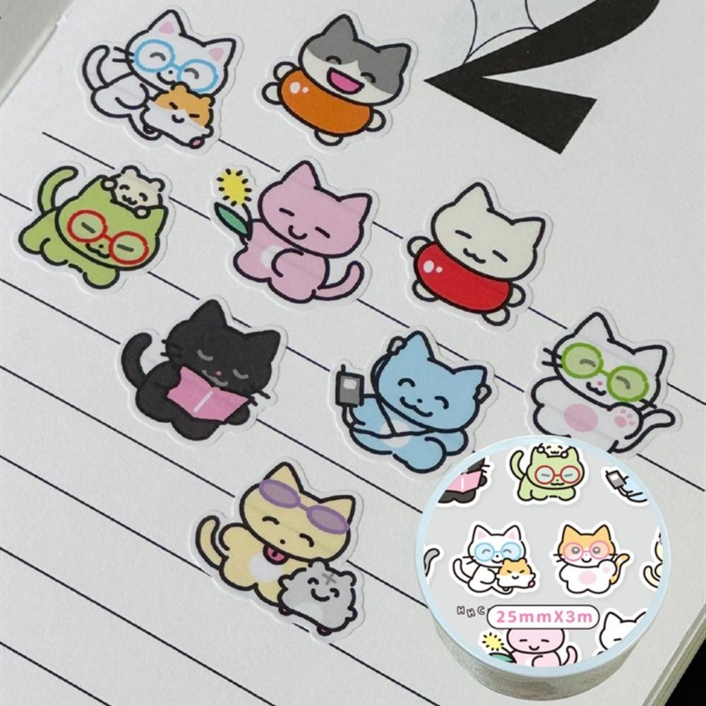 

Korean Small Animals Tape Cute Handbook Collage Material Die-cut Stickers Roll School Stationery Graffiti Style