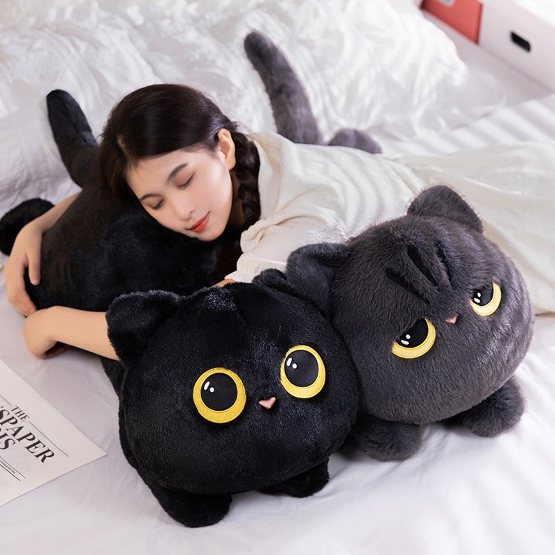 

50-90cm Kawaii Black Cats Plush Toy Doll Big Cuddly Pillow Cushion Ins Cute Black Cat Plush Toy Doll For Boy Girl Brithday Gifts