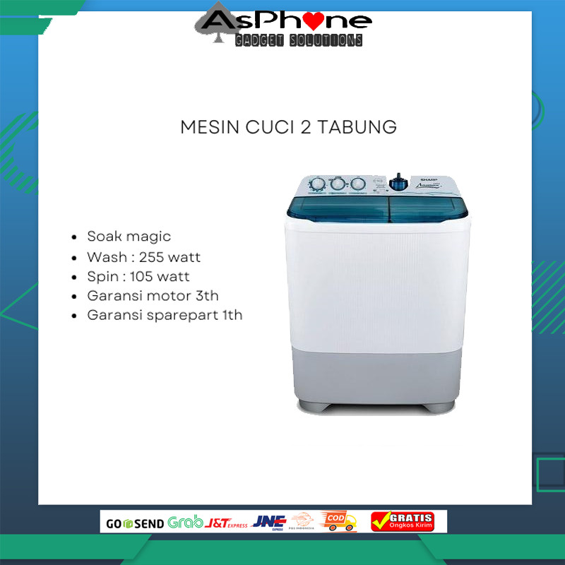 SHARP ES T 85 CR AQUAMAGIC / MESIN CUCI SEMI AUTO 8,5 KG LOW VOLTAGE GARANSI RESMI FREE ONGKIR BANDA