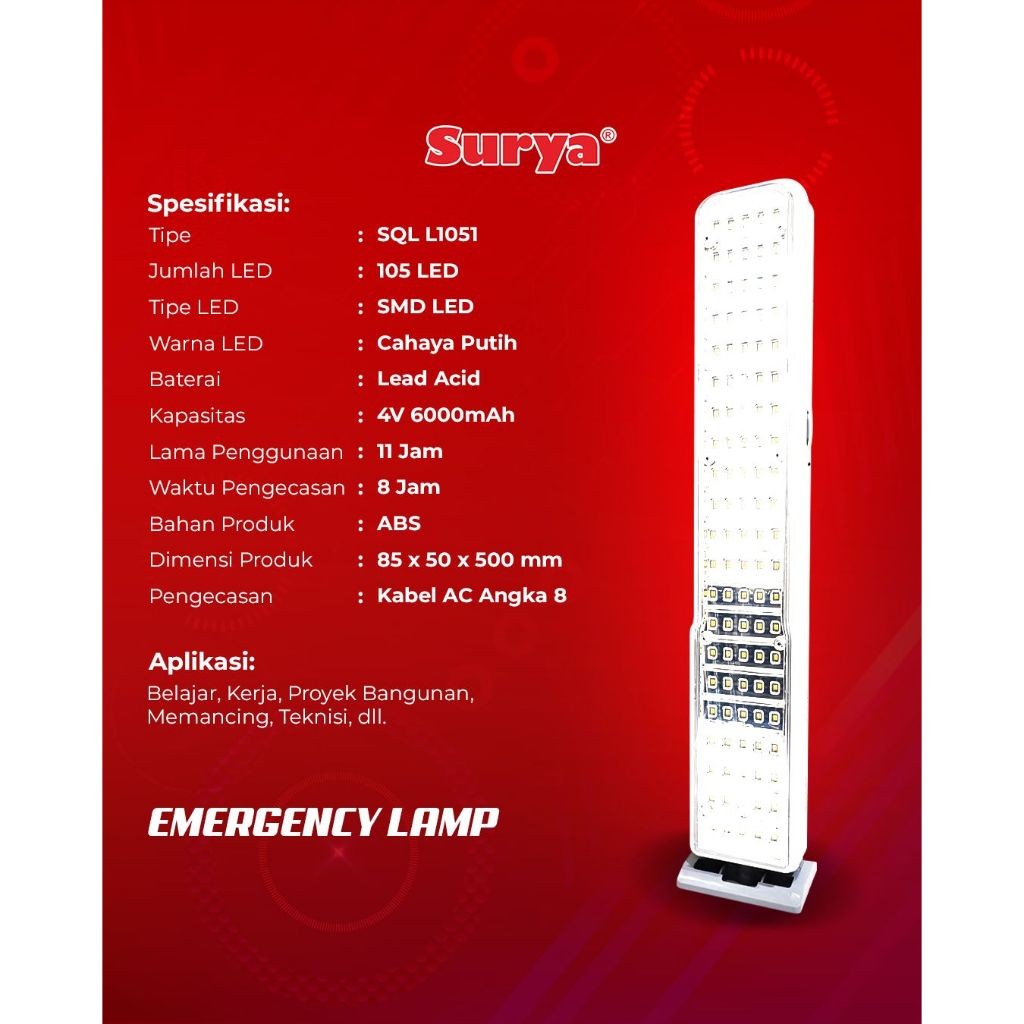 Surya Emergency Lamp LED SQL L1051 1051 L-1051 LAMPU DARURAT SURYA, Grosir Murah