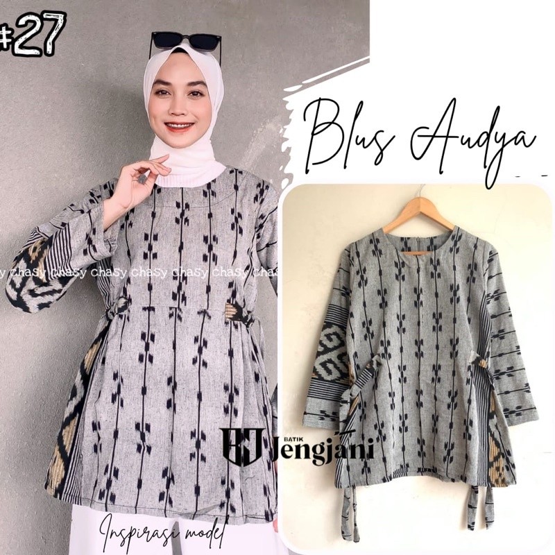LURIK Audya Blouse Tenun Ori | Baju Tenun Kerja | Blouse Batik Tenun Lurik Kekinian