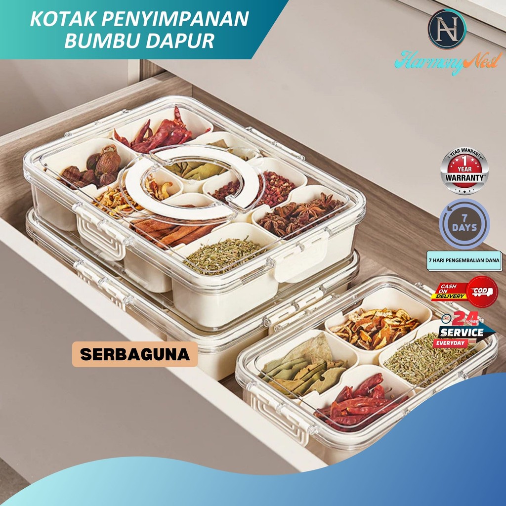 HarmonyNest - Kotak Penyimpanan Rempah-Rempah Mewah Dengan Sekat Fleksibel Material Food Grade Aman 