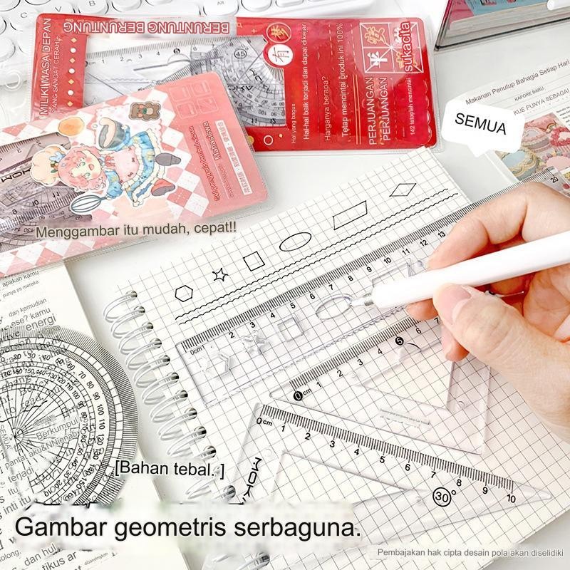 

BORES Penggaris Set 4IN1 20Cm Penggaris Lentur Bening Isi 4Pcs Lucu Ruller Set Transparant Perlengkapan Sekolah Menggambar Pelajar Mahasiswa Motif Polos Kemasan Ziplock