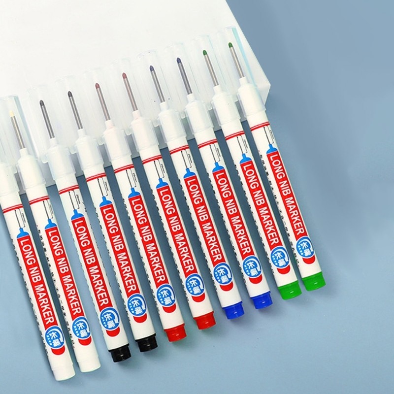 

12 Pcs Oil-based Carpenter Marker Long Nib Markers 20mm Deep Hole Marker Pens
