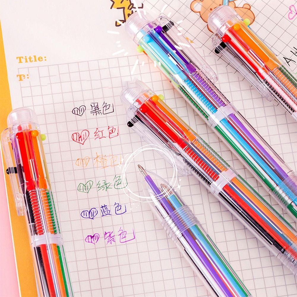 

Colorful 6 in 1 Ballpoint Pen Creative Journal Plastic Drawing Pen Office Supplies Stationery Multicolor 6 Colours Pen Kids