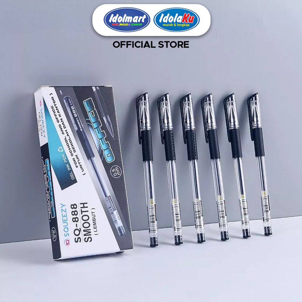 

IDOLAKU Squeezy Pen Gel SQ-888 Pack Pulpen isi 12 Pcs