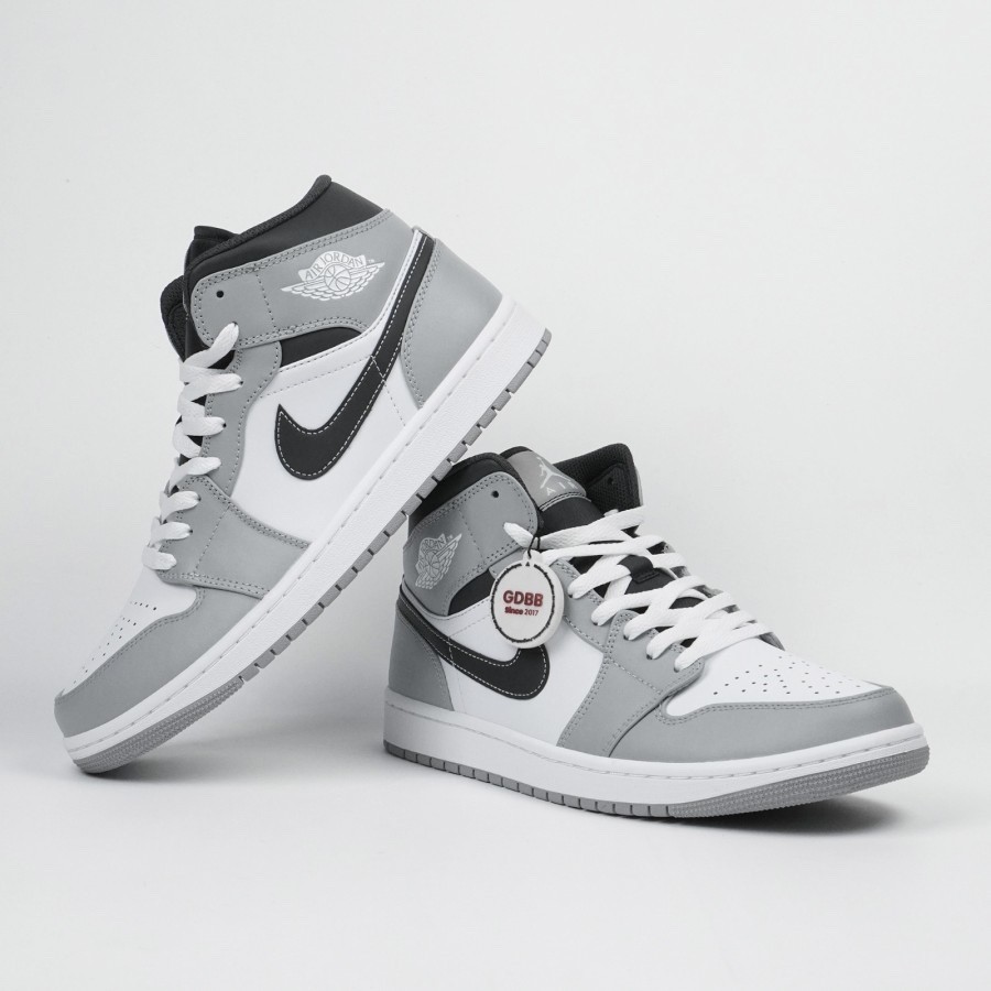 Nike Air Jordan 1 Mid Light Smoke Grey Anthracite White Grey Black Authentic