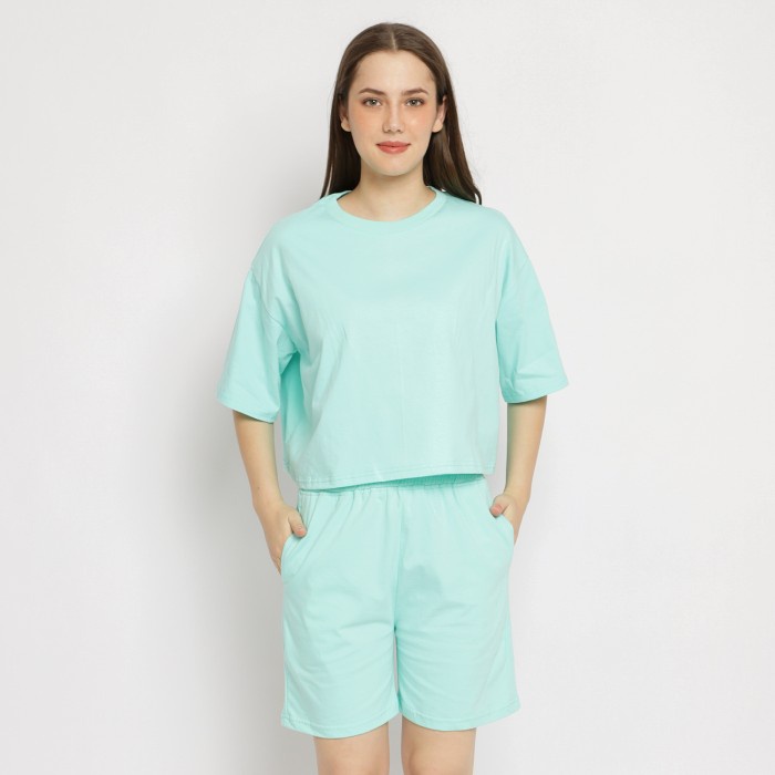 SET CHUNCHA CROP POLOS ATASAN BAJU WANITA CROP OVERSIZE COTTON - Putih, XL