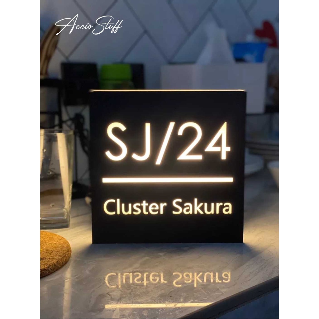 Nomer Nomor Rumah LED Neon Box Akrilik Papan Nama Akrilik LED Neonbox Papan Nama Akrilik Free Custom