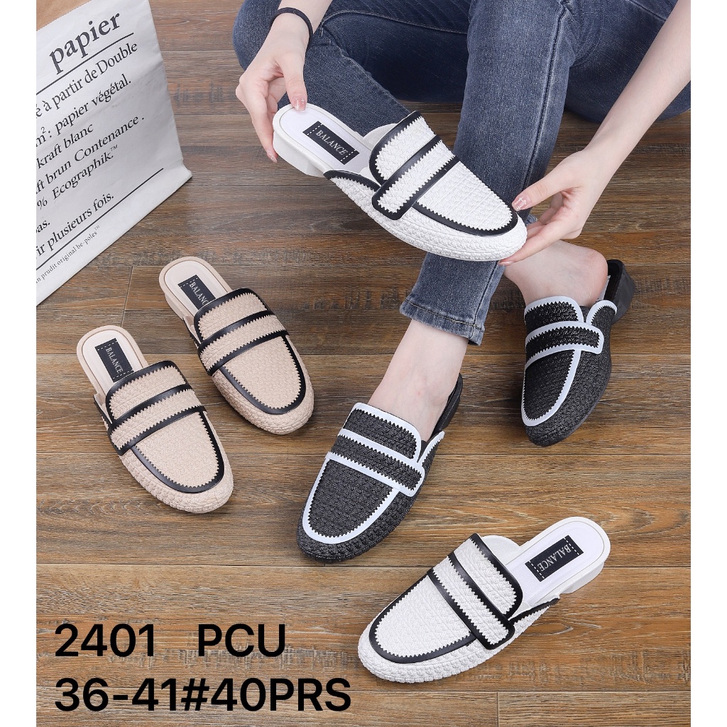 Sandal Mules / Slop Wanita Import Motif Rajut Balance 2401