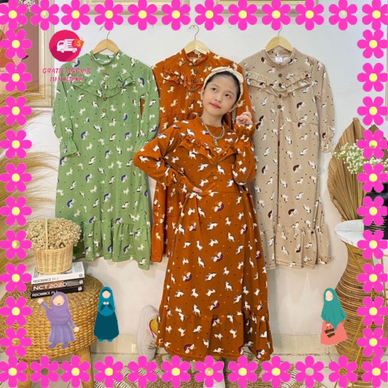 BAJU MUSLIMAH ANAK PEREMPUAN GADIS WANITA GIRLS MOTIF CUANTIK / gamis anak 6789 tahun gamis remaja b