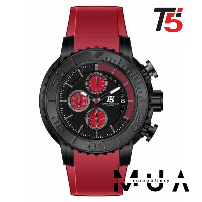 Jam Tangan Pria T5 H 4024 Original Cronograph Bergaransi free tin box Tali Rubber Jam Tangan Pria T5