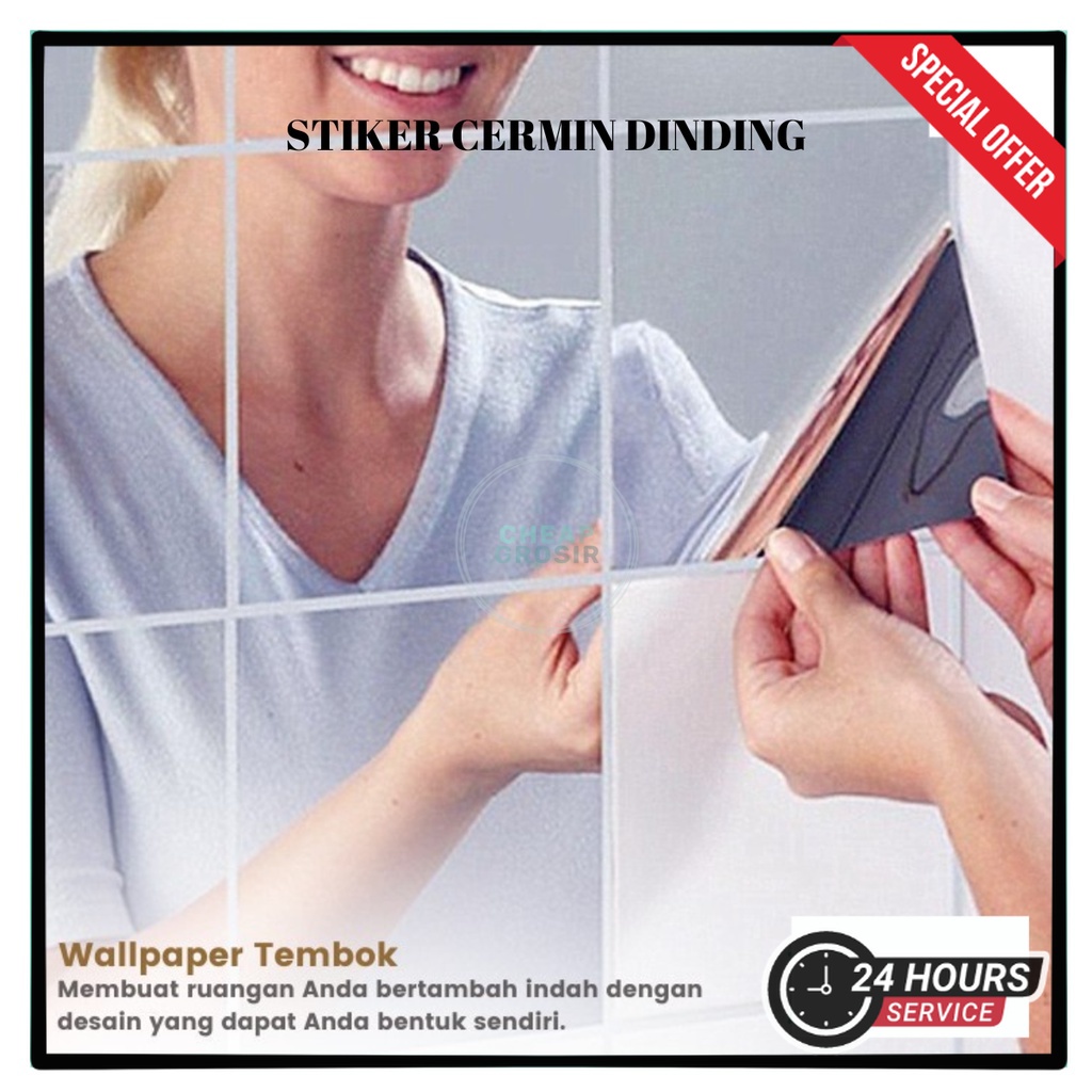 Stiker Cermin Dinding Anti Pecah Tempel Persegi Rectangular 8X8cm Kotak Mirror Wall Decoration Stick