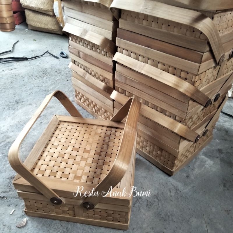 ( R25 ) TERMURAH Rantang bambu 25x25cm cangking 2 warna asap box mika | box hantaran bambu | tempat 