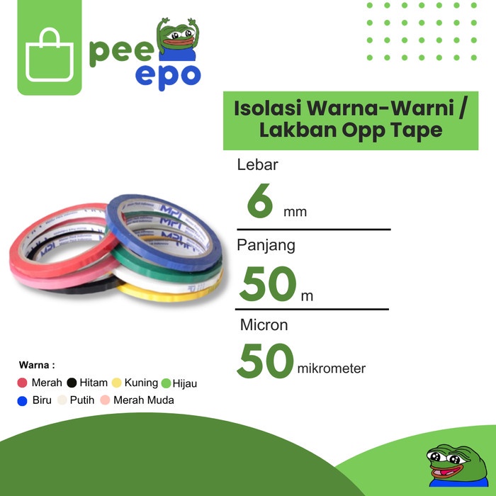 

Isolasi Warna-Warni / Lakban Opp Tape Warna 6 mm x 50 Meter Merk MPI