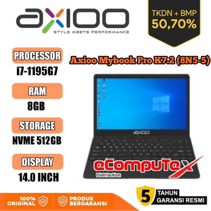 AXIOO MYBOOK PRO K7.2 (8N5-5) i7 8GB 512GB 14"FHD TKDN - GARANSI RESMI