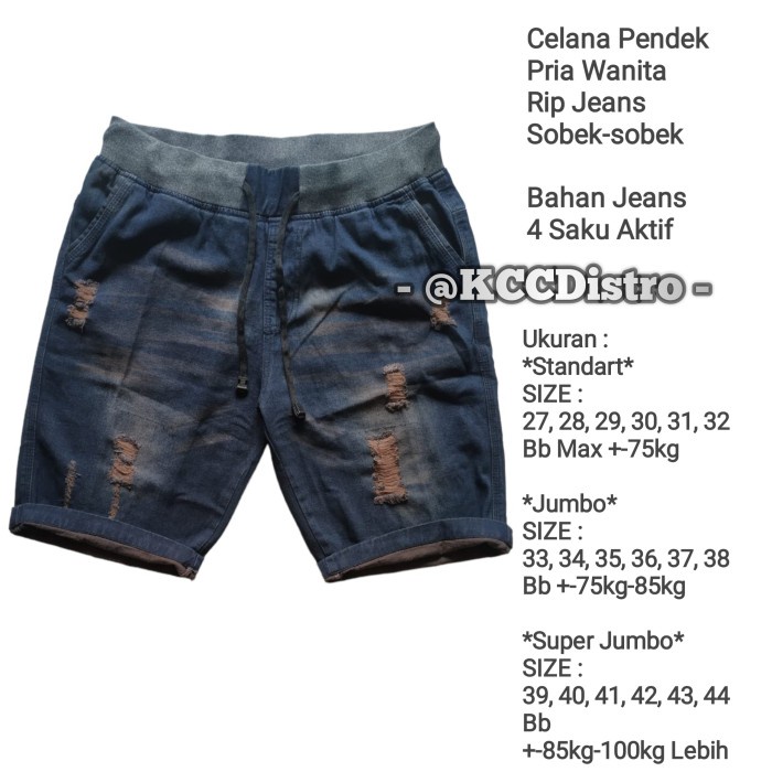 Celana Pendek Pria Wanita Jeans Sobek ukuran besar big size premium murah chinos chino santai harian