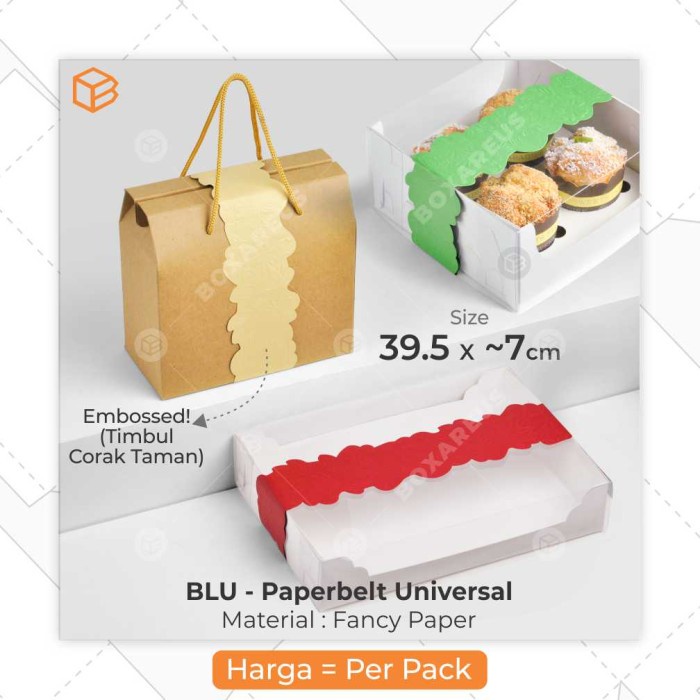 

Paperbelt Label Hiasan Sleeve Sabuk Kemasan Paper Belt | BLU - Red Emboss