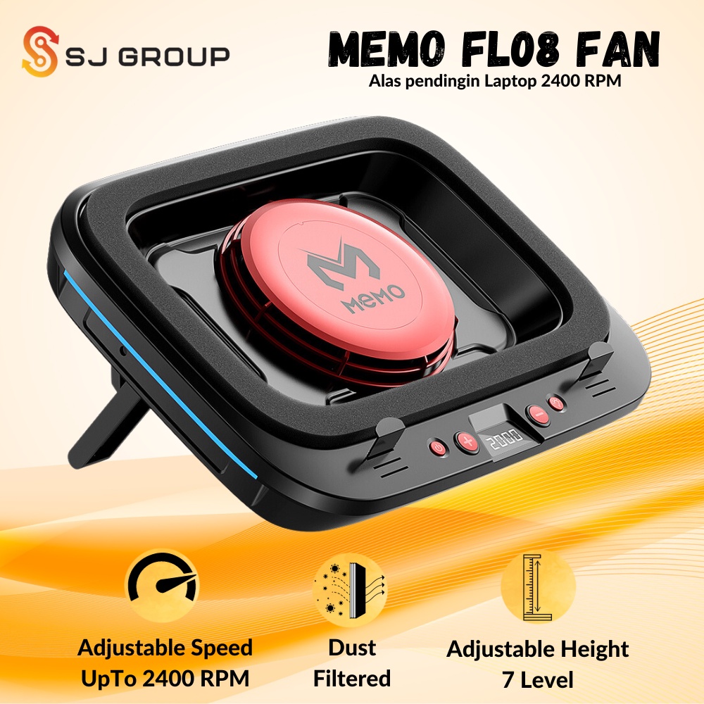 Memo FL08 Laptop Cooling Fan 2400RPM Turbo Compressed Air Cooler RGB