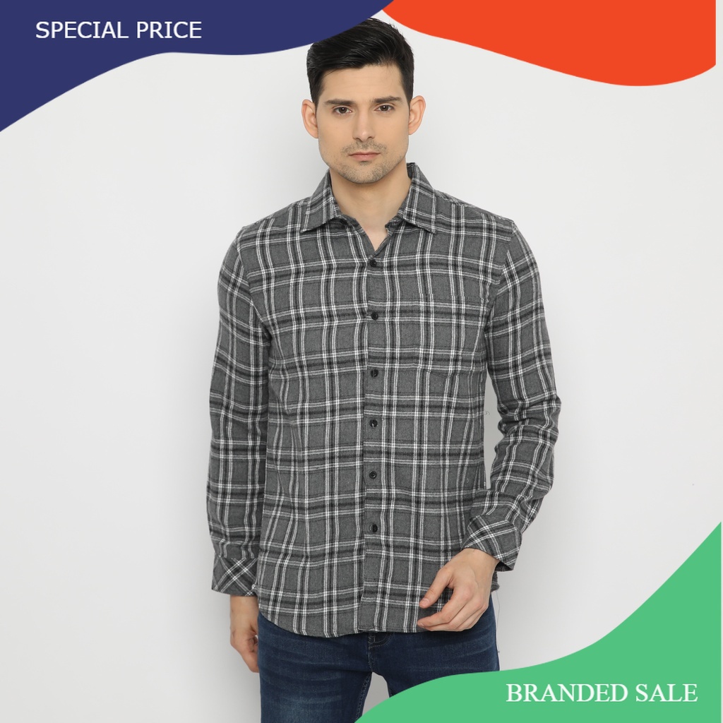 Platini Kemeja Pria Flanel Panjang 76292 - Abu