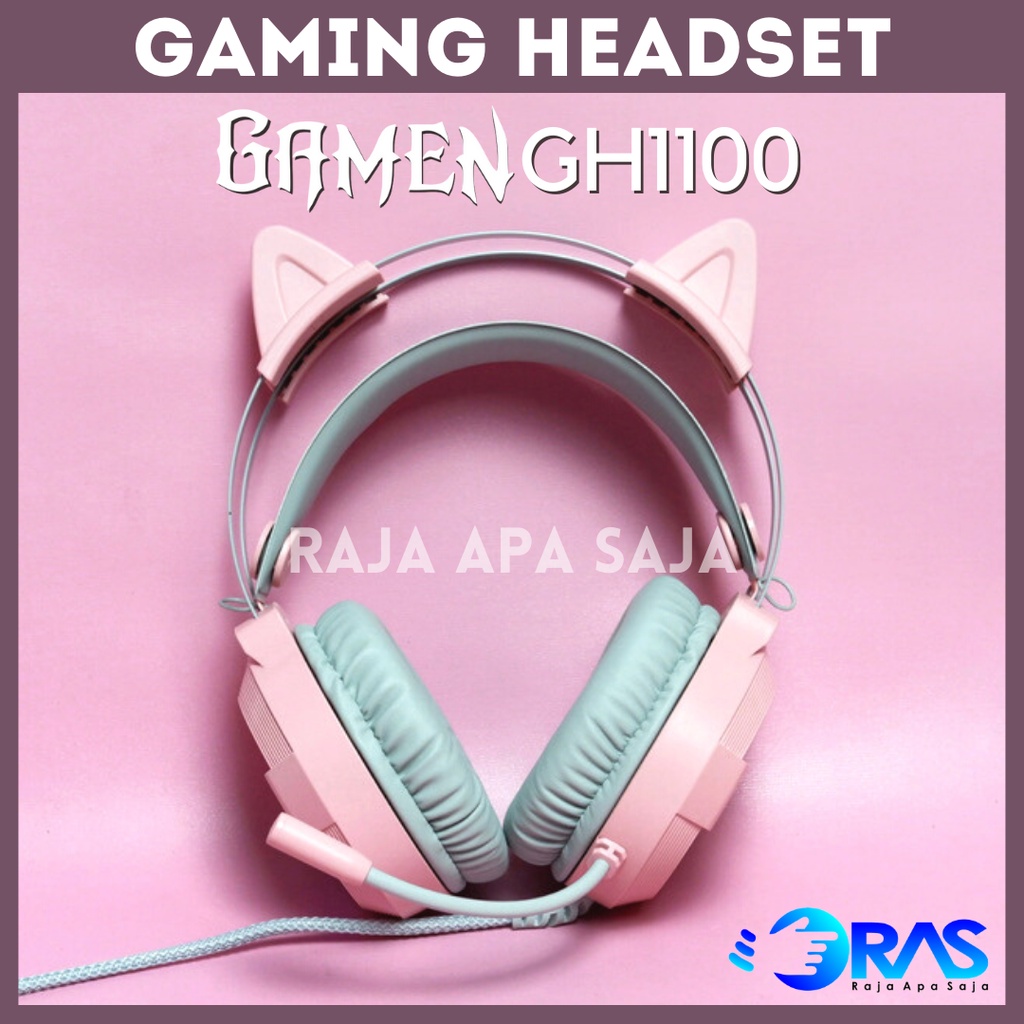 HEADSET GAMING RGB PINK Kucing - Headphones Hedset Henset Anak Perempuan Cewe Cewek Warna Pink Ping 