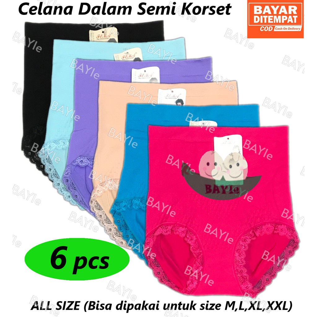 6 PCS Celana Dalam / CD Wanita Semi Korset FEMA 2316 motif POLOS / CD Cewek