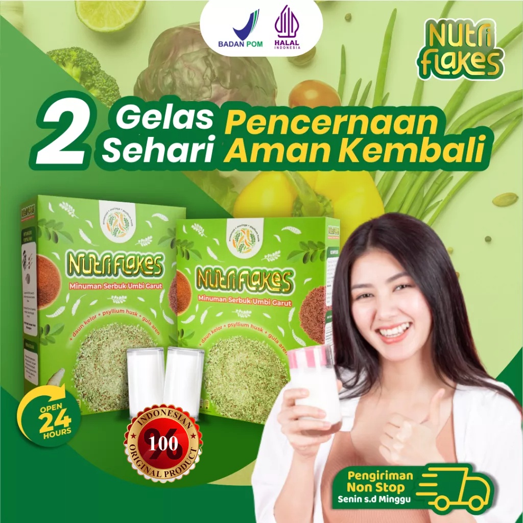 

100% ORIGINAL Minuman Serbuk Umbi Garut Nutriflakes - Nutriflek Minuman Umbi Garut Asli Dengan Psyilium Husk & Daun Kelor Solusi Perlancar Pencernaan Turunkan Berat Badan Bantu Atasi Asam Lambung Maag Akut Kronis Cocok Untuk Diet Gemah Ripah