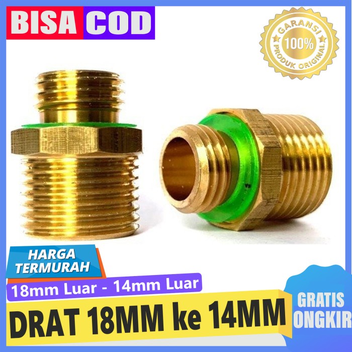 Konektor Konverter Drat Luar 14mm ke Drat Luar 18mm - KUNINGAN