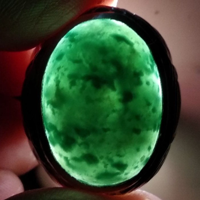 Cincin Batu Akik Natural Sungai Dareh Lumut Hijau Motif Gambar Antik 1