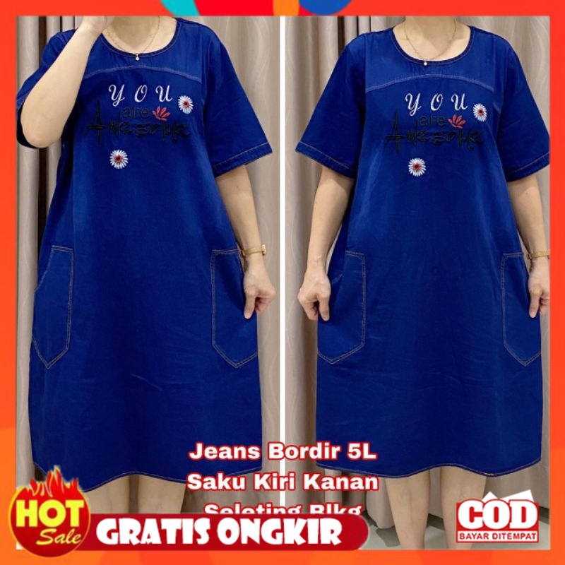 KAIN ADEM HALUS TEBAL / DRESS JEANS JUMBO 5L BORDIR
