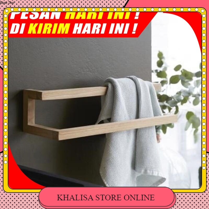 (H34) rak gantung dinding kayu aesthetic tempel dan kuat tempat handuk gantungan jemuran baju