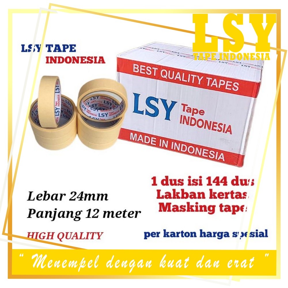 

LSY 1Dus Grosiran 144roll Masking Tape Full 24mm x 12meter Berkualitas