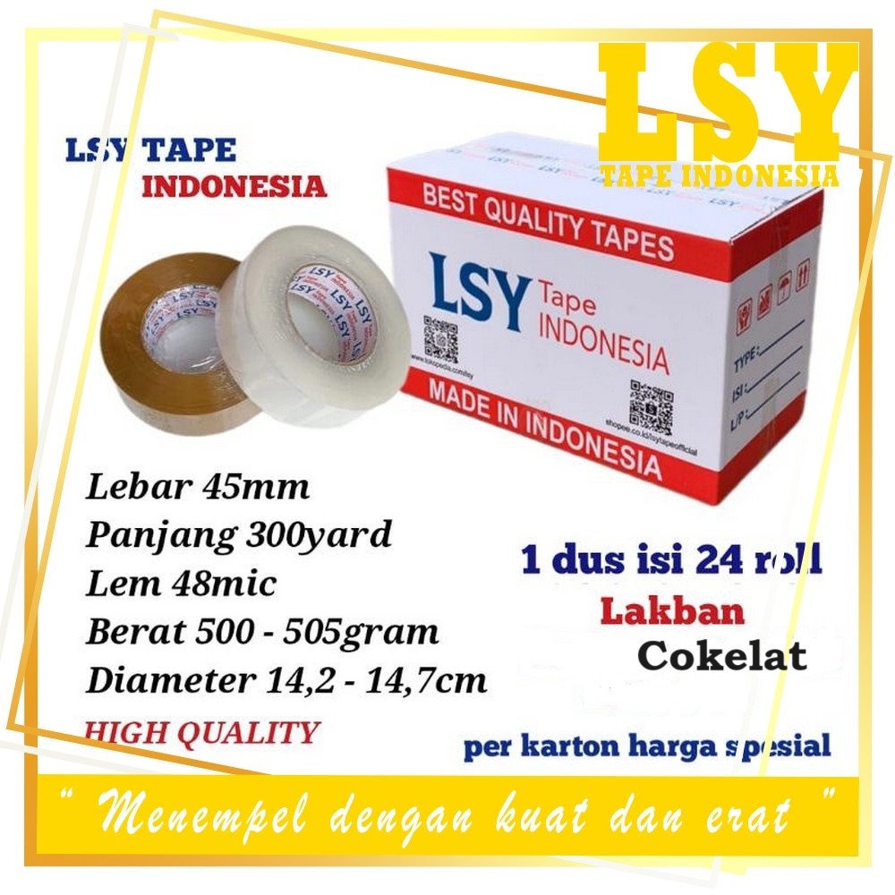 

LSY 1Dus Grosiran 24roll Lakban Cokelat Full 45mm x 300yard Full 48mic