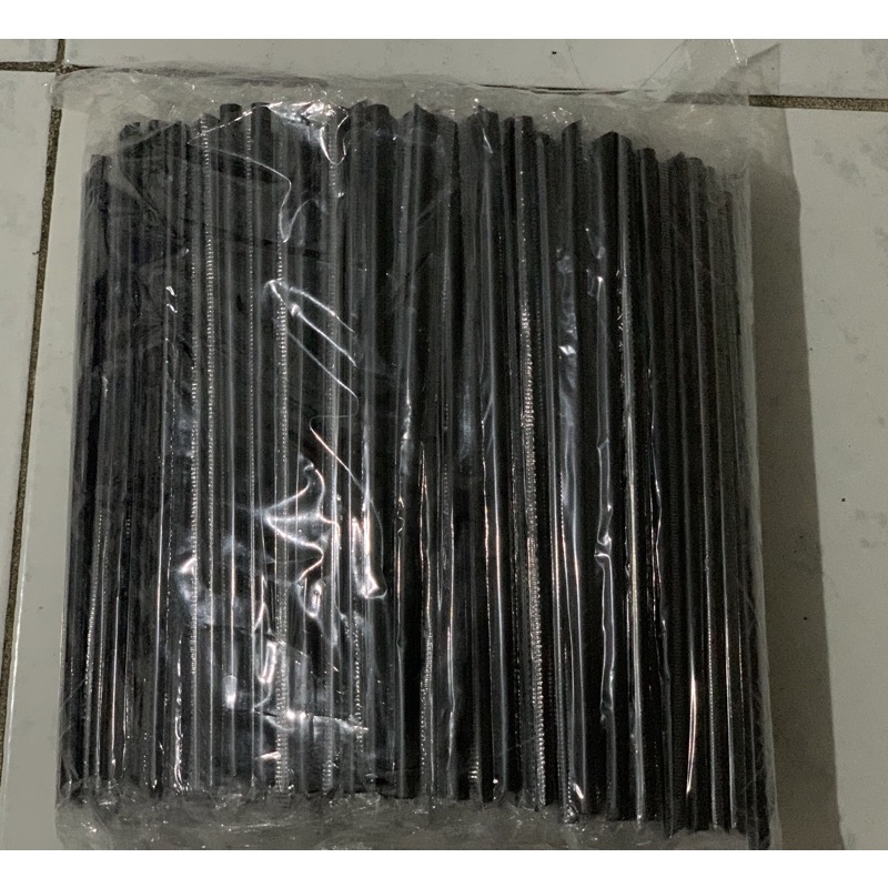 Sedotan Steril Runcing Hitam Teh Tea Jus Plastik 6X20 Runcing Higenis isi 250pcs