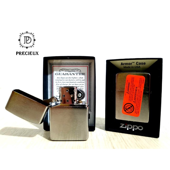 Korek Api Zippo Original USA 100% Silver Brushed Armor Chrome