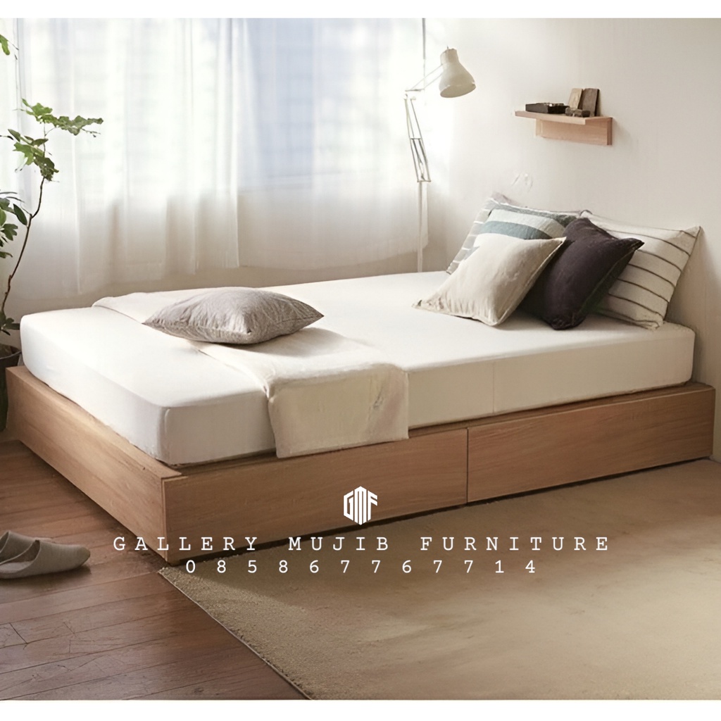 Tempat tidur, divan, dipan, ranjang, minimalis kayu jati lesehan laci