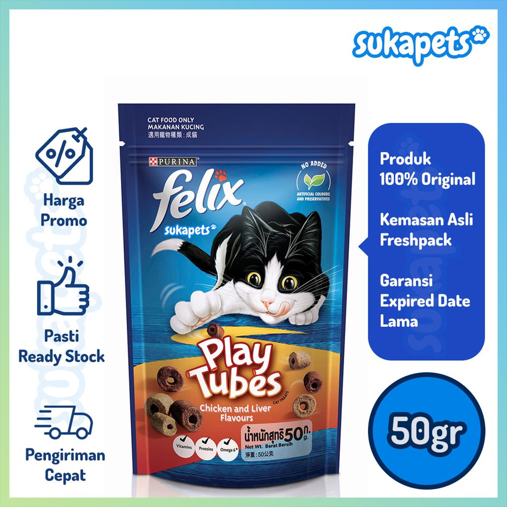 Felix Cat Play Tubes Chicken and Liver Flavours Snack Kucing 50gr